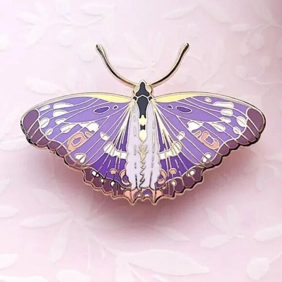 Lesser Purple Emperor Butterfly Enamel Pin - Gold Plated Jewelry & Brooch - Picture 2 of 9